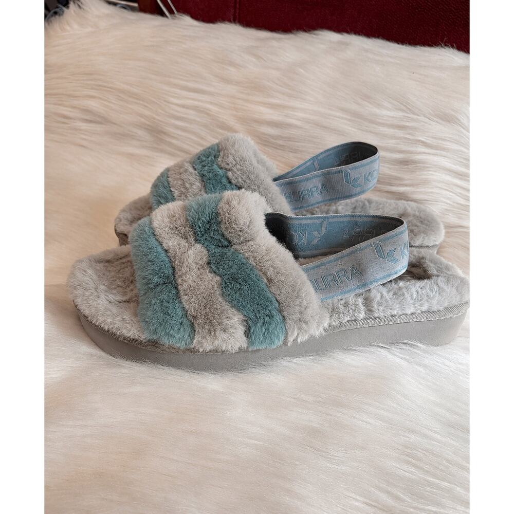Koolaburra by UGG Gray Fuzz’n II Faux Fur Sandals, Size 8